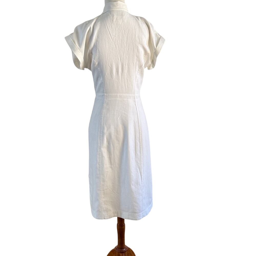 Anthro Maeve Linen Tie Front Shirt Dress White Size 0 Coastal Preppy Midi - Picture 6 of 11